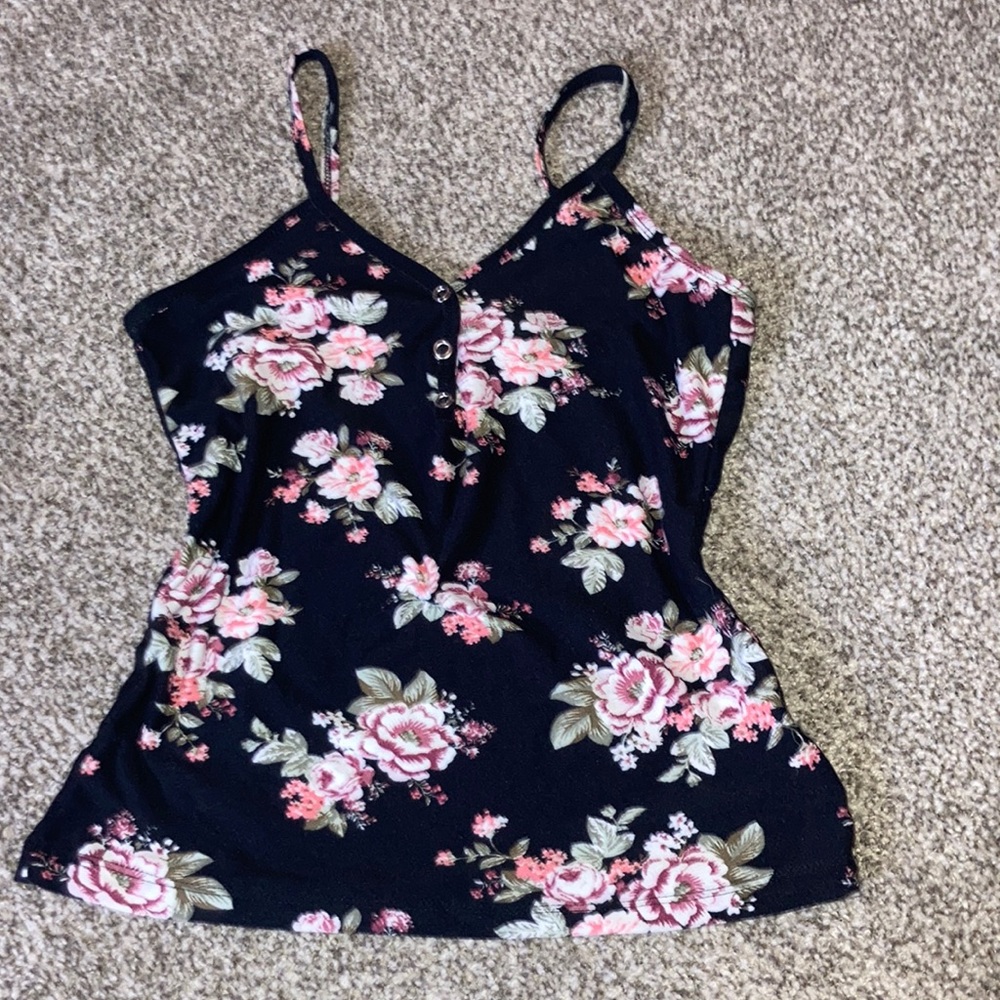 Black flower patterned tank top